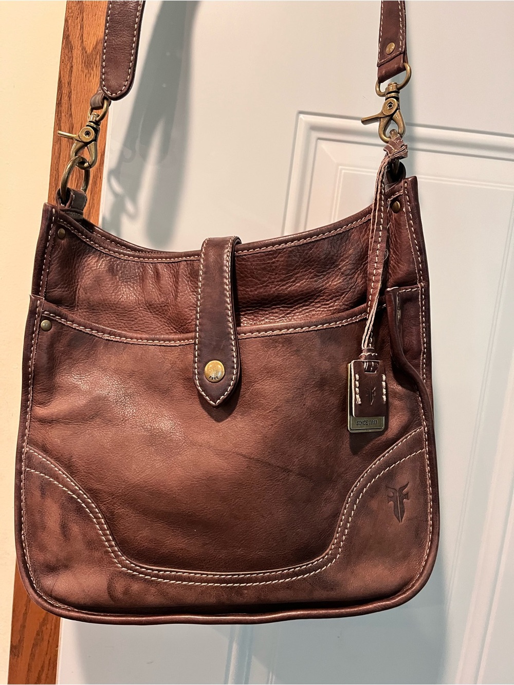 Frye Madison Campus Brown Leather Crossbody Bag Certificate of Authenticity incl